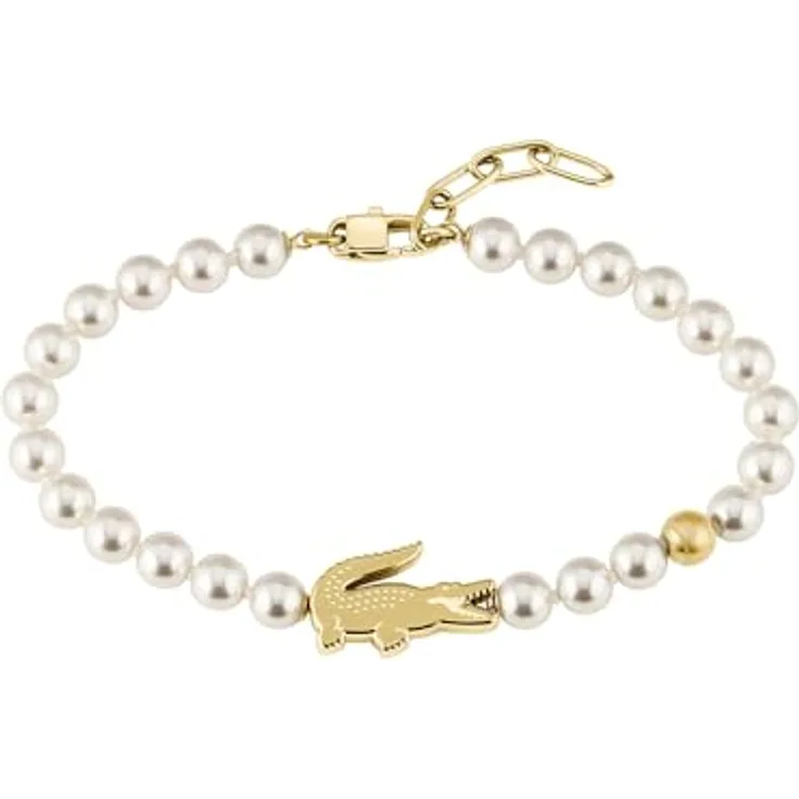 Lacoste MATCHPOINT Perlenarmband für Männer und Frauen, Gelbgold mit Tennisball- und Krokodil-Charm, 160 mm (mit 5 mm Verlängerung)