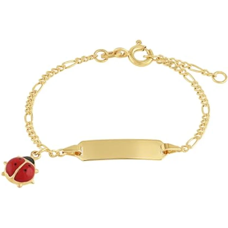 Amor Identarmband Mädchen, Längenverstellbares Armband (12+2 cm) mit Marienkäfer-Anhänger aus 375er Gelbgold, Rot, in Geschenkbox, 2014262 – Bild 1