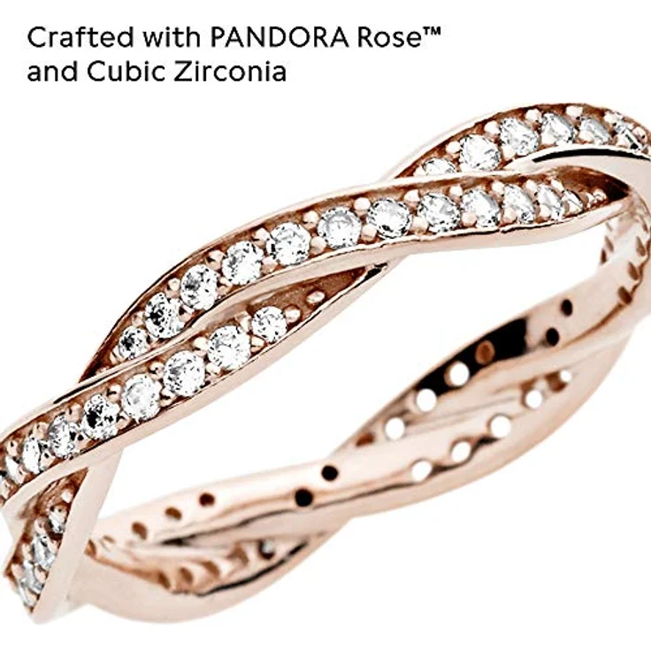 PANDORA Sparkling Twisted Lines Ring, 14 Karat rosévergoldete Metalllegierung mit Cubic Zirkonia, Größe 56, Roségold – Bild 5