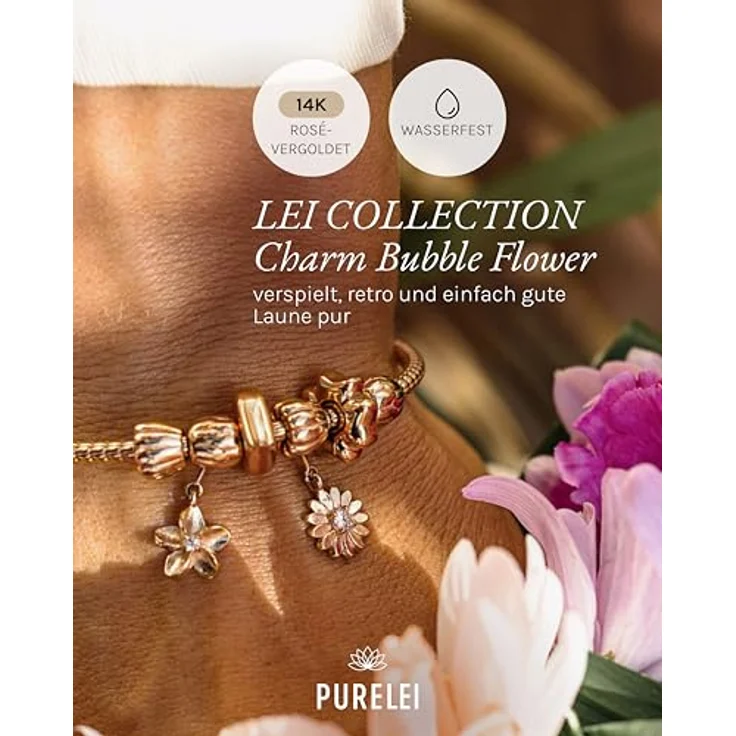 Purelei LEI Bubble Flower Charm, wasserfester Charm Anhänger aus 14K rosévergoldetem Edelstahl, für LEI Armband, inspirierter Schmuck in Roségold – Bild 2