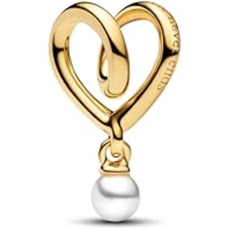PANDORA Moments Eingehülltes Herz Charm, 14K vergoldete Metalllegierung mit Perle, Gravur „family, where love never ends“, kompatibel mit Moments, 764138C01 – Bild 1