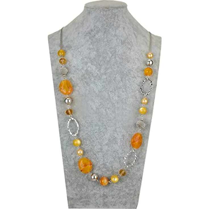 Bulinlin Lange Silber Perlenkette für Damen, Boho Statement Chain Halskette, 35+3 Zoll, Gelb, Modeschmuck und Geburtstagsgeschenke – Bild 4