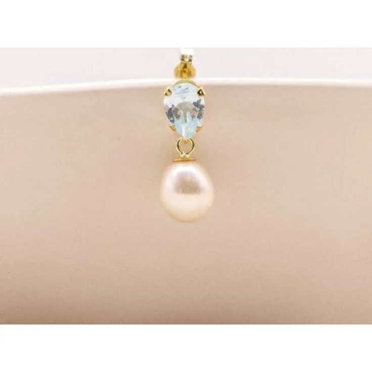 Fascination by Ellen K. Damen-Ohrstecker 8 Karat (333) Gelbgold mit Blautopas und blauer Süßwasserzuchtperle – Bild 4