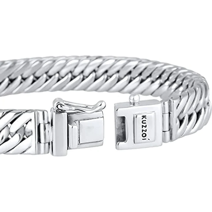 Kuzzoi Buddha Silber Armband für Herren, handgefertigtes Panzerarmband aus 925 Sterling Silber (10 mm) mit Sicherheits-Verschluss, 43g – Bild 3