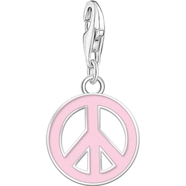Thomas Sabo Charm Club Original Charm-Anhänger Peace-Zeichen, Pink, aus recyceltem 925 Silber mit Karabinerverschluss, 2207-007-9 – Bild 1