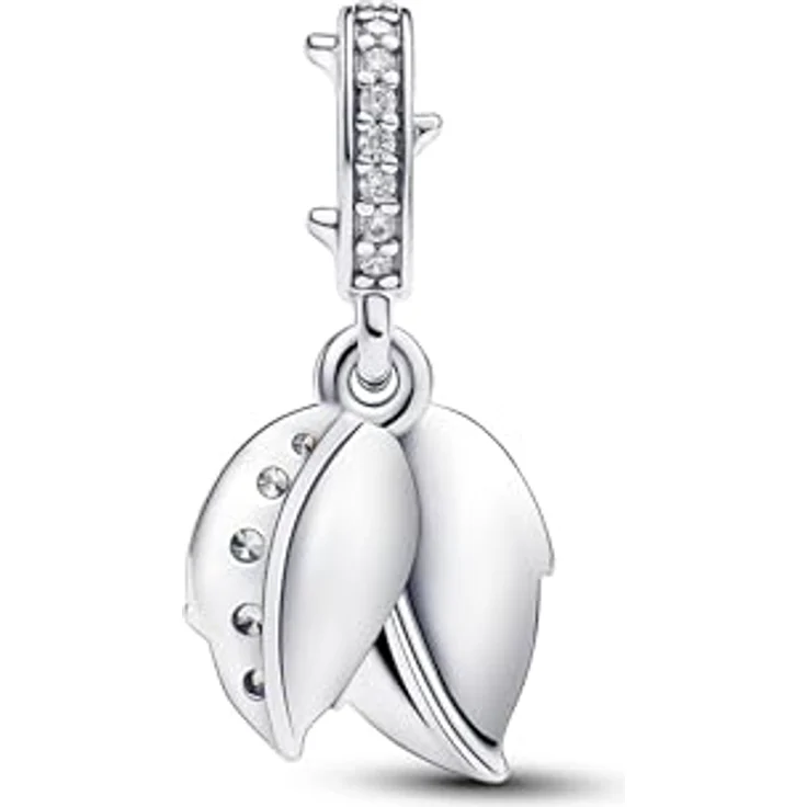 PANDORA Moments Weiße Blühende Rose Doppelter Charm-Anhänger aus Sterling Silber mit Zirkonia, Kompatibel mit Moments Armbändern, eingravierte Botschaft „NOTHING COMPARES TO YOU“ – Bild 2