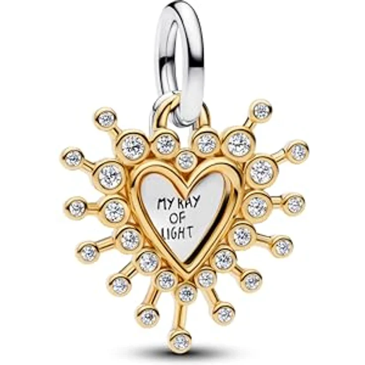 PANDORA Moments Strahlendes Herz Doppelter Charm-Anhänger, Sterling-Silber mit 14K vergoldeter Metalllegierung und Zirkonia, kompatibel mit ME und Moments, 764141C01 – Bild 1