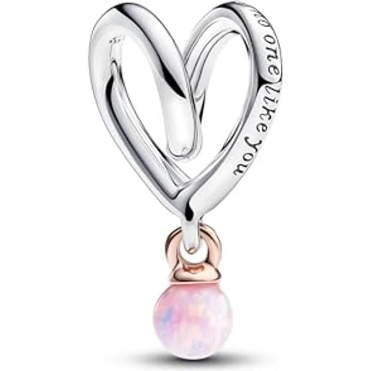 PANDORA Moments Bicolor Eingehülltes Herz Charm aus rosévergoldetem Sterling Silber mit Opal, Herzmotiv und Gravur „There is no one like you“, kompatibel mit Moments Armbändern, 783242C01 – Bild 2