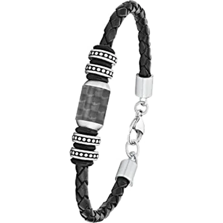 s.Oliver Armband Edelstahl/Leder für Herren, Längenverstellbar 20+2 cm, Inklusive Schmuck Geschenk Box