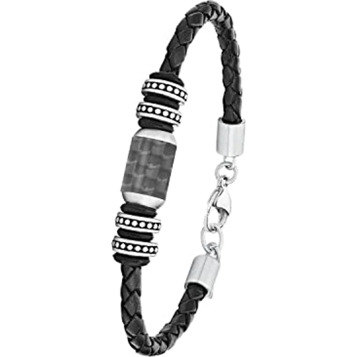 s.Oliver Armband Edelstahl/Leder für Herren, Längenverstellbar 20+2 cm, Inklusive Schmuck Geschenk Box – Bild 1