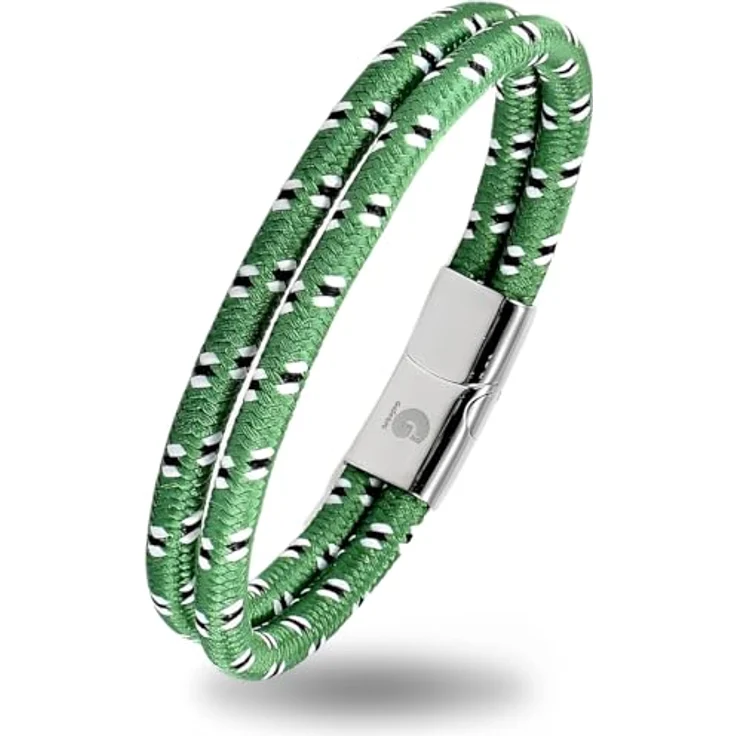 Galeara Noa Segeltau Armband, Geflochtenes Nautisch Armband mit Edelstahl Magnetverschluss, Grün-Weiß, Größe 175 mm – Bild 1