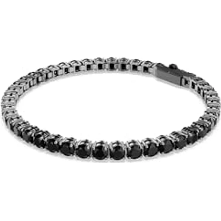 Swarovski Matrix Tennis Armband, Ruthenierte Armkette mit schwarzen Keramikelementen und Kastenverschluss, 15.5 cm – Bild 2