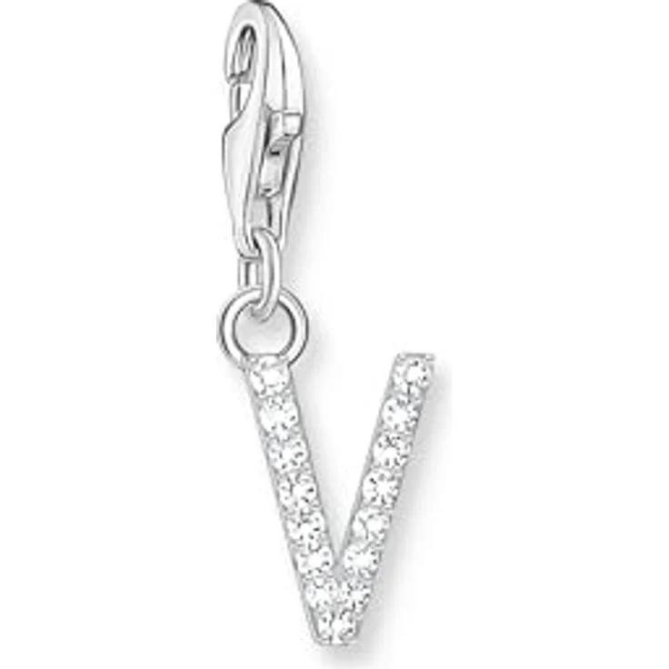 THOMAS SABO Charm-Anhänger Buchstabe V, 925 Sterlingsilber mit weißen Steinen, Charm Club Anhänger mit Karabinerhaken – Bild 1