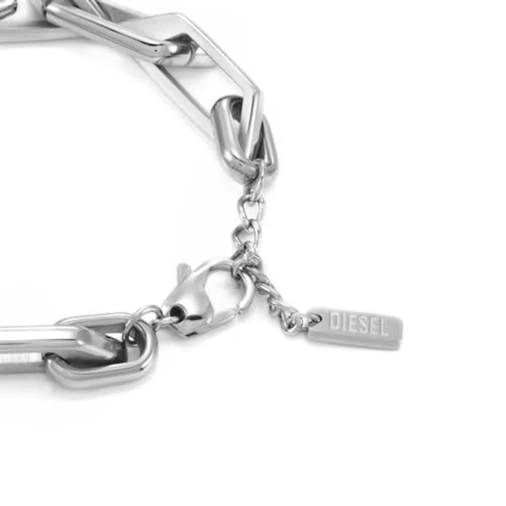 Diesel Herren Armband DX1577040, Silberfarbenes Edelstahl mit mattem und glänzendem Finish, Karabinerverschluss – Bild 4