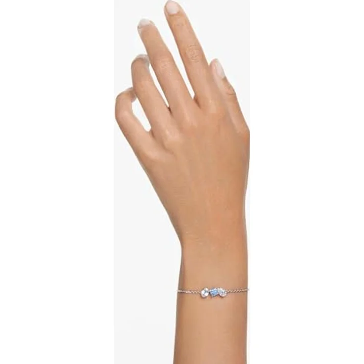 Swarovski Mesmera Armband, Rhodiniertes Damenarmband mit Blauen und Weißen Swarovski Kristallen, Zart mit Quadratischem Element in Blau – Bild 5