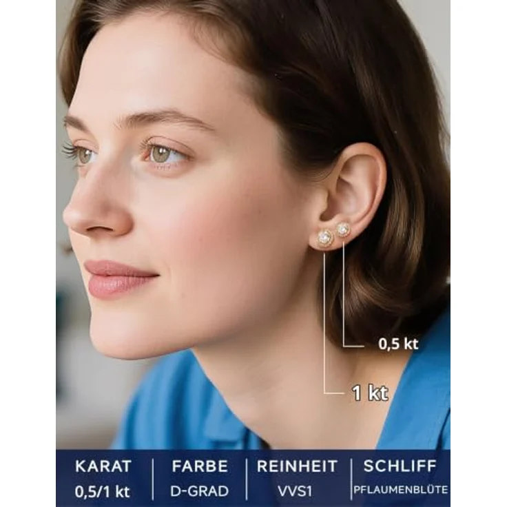 MomentWish Gold Ohrringe 585, Moissanite Ohrstecker 0,6 Karat mit Krappenfassung und VVS1 Stein, hypoallergen – Bild 3