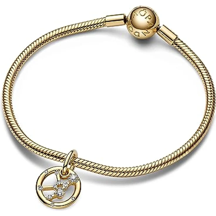 PANDORA Moments Jungfrau Charm-Anhänger, Sterling Silber mit 14 Karat Vergoldung, Zirkonia, kompatibel mit Moments Armbändern, 762715C01 – Bild 2