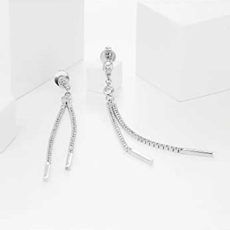 JETTE Damen-Ohrhänger 925er Silber mit 98 Zirkonia, 7,3 cm lang, Silber – Bild 3