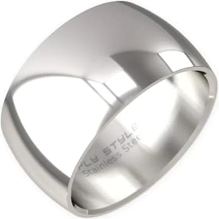 Fly Style Breiter Edelstahl Bandring, Herren Damen Daumenring, Verlobungs- und Ehering, Ringgröße 22.0 mm, Oberfläche 12 mm poliert, hautfreundlich aus 316 L Edelstahl – Bild 1