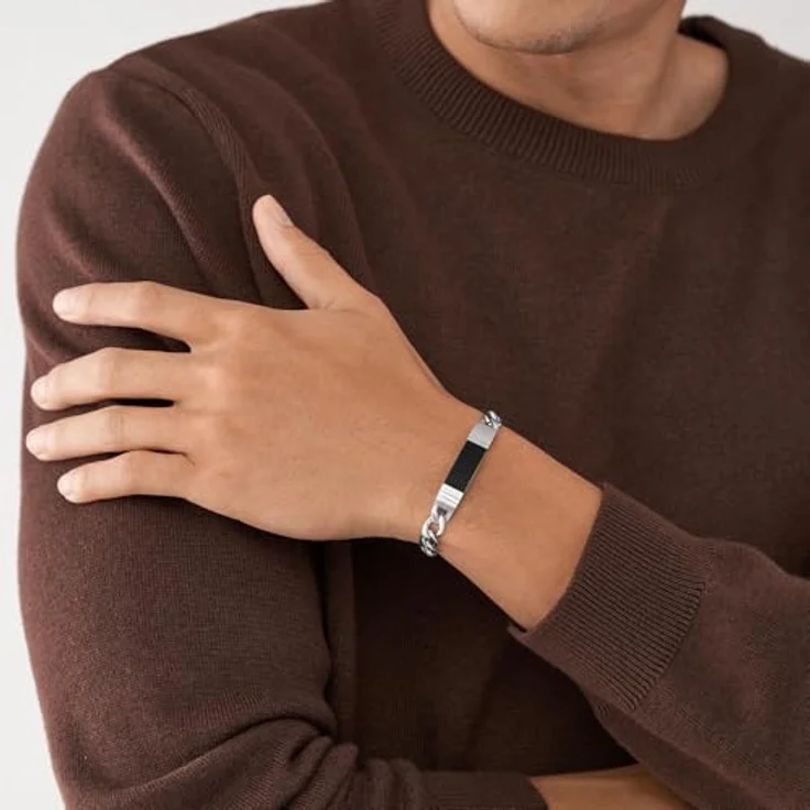 Fossil Herrenarmband aus Edelstahl, silber, mit Faltverschluss, 205 mm Länge, 42 mm Breite – Bild 3