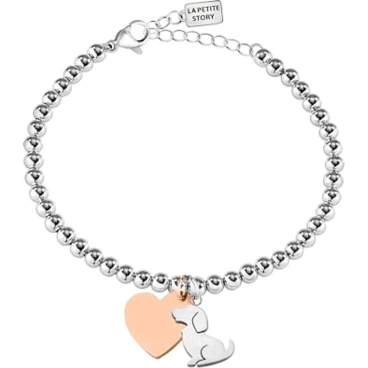 LA PETITE STORY Damenarmband, DOG & KITTY Kollektion, aus Messing und Edelstahl, 17 + 3 cm, Karabiner Verschluss, LPS05AQI02