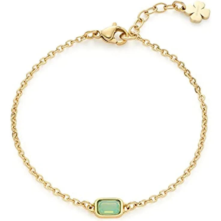 JEWELS BY LEONARDO Armband Ciao Sofia, goldfarbener Edelstahl mit mintgrünem Glaskristall und Kleeblatt-Anhänger, 17-19 cm Länge, Geschenk Damen Schmuck, inkl. Schmucksäckchen