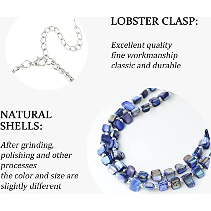 Bulinlin Boho Bunte Muschelkette Damen, Verstellbare Choker Halskette für Strand und Sommer, 43cm + 7cm Verlängerung, Blau – Bild 3