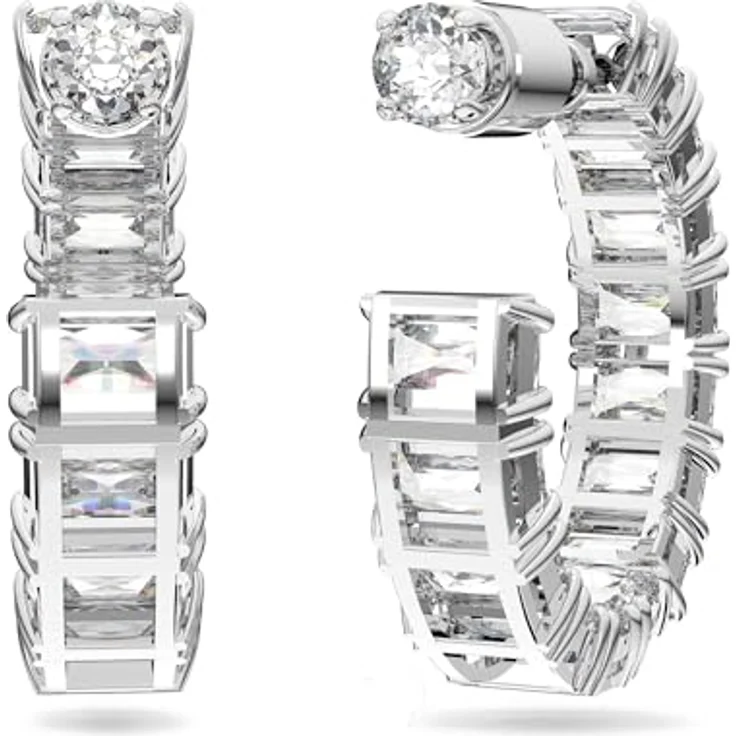 Swarovski Creolen Matrix Baguette 5612673, Silberne Ohrringe mit klaren Swarovski-Kristallen und praktischem Steckverschluss – Bild 4