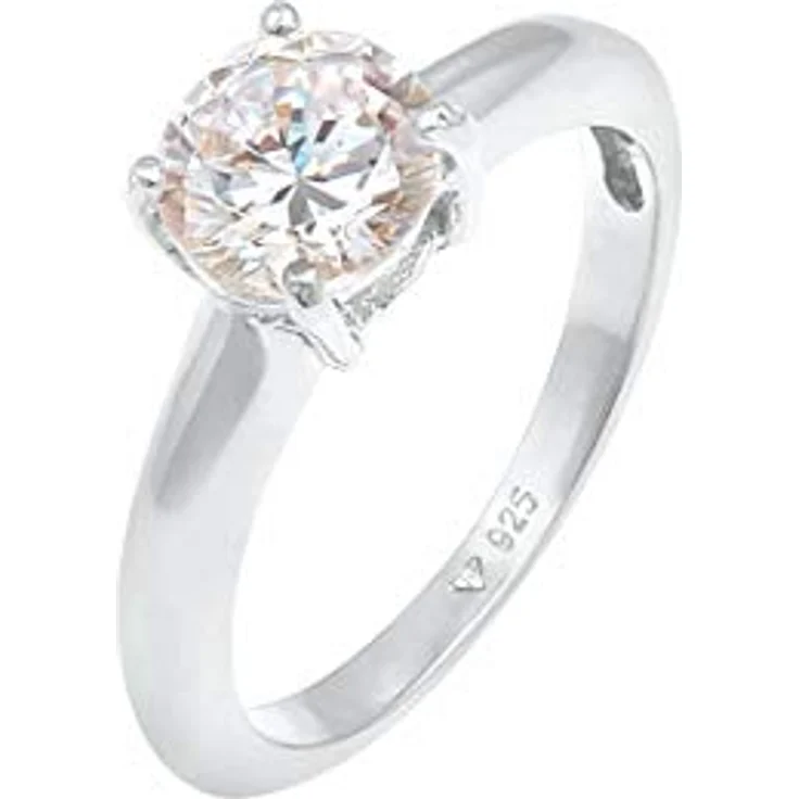 Elli Ring Damen Solitär mit Zirkonia Kristall, 925 Sterling Silber, handgefertigt, anlaufgeschützt – Bild 1