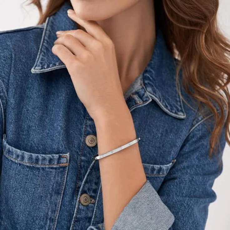 Fossil Sadie Damenarmband aus Edelstahl, Druckknopfverschluss, Silberfarben, poliert – Bild 2