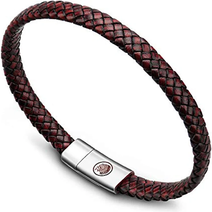 Casisto.J Herren Lederarmband, geflochten aus echtem Leder in Schwarz oder Braun, Edelstahlverschluss mit Gravur, magnetisch – Bild 1