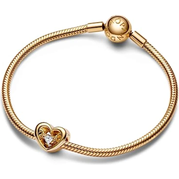 PANDORA Strahlendes Herz & Schwebender Stein Charm, Sterlingsilber mit Gold-Zirkonia, kompatibel mit PANDORA Moments Armbändern, 762493C01 – Bild 3
