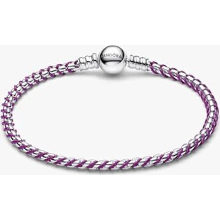 PANDORA Moments Lilafarbene Kordel Kastenkette Armband, Sterling Silber, 16cm, kompatibel mit Moments Kollektion, Modell 593816C03-16 – Bild 2