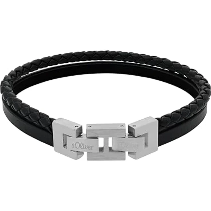 s.Oliver Herren Armband Edelstahl Leder, Schwarz, 20-21,5 cm, in Schmuck Geschenk Box, 2027411 – Bild 4