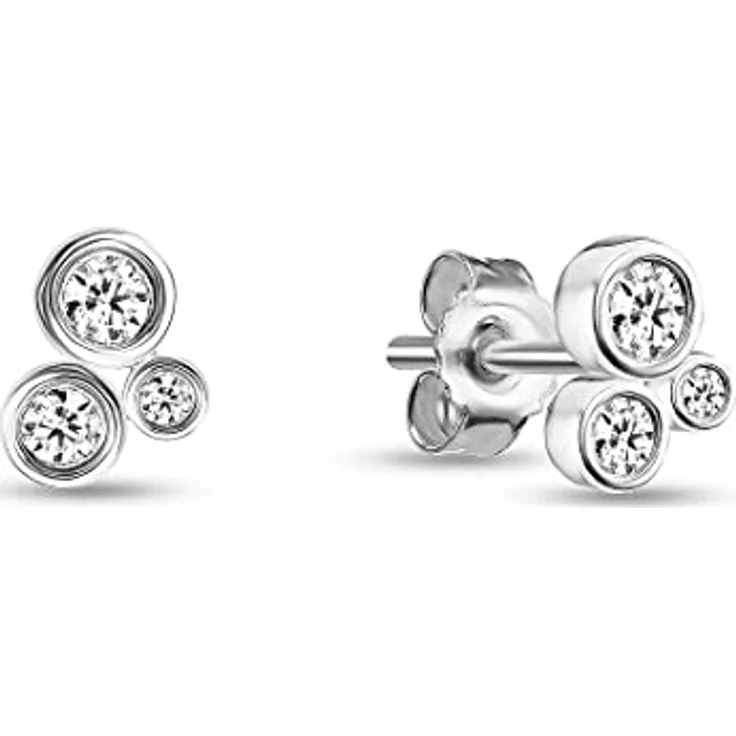 FAVS Damen-Ohrstecker aus 925er Silber mit 6 Zirkonia, 0,8 cm x 0,6 cm, One Size, Geschenkbox – Bild 3