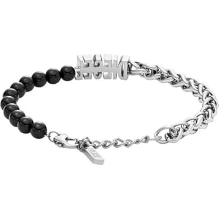 Diesel Unisex Font-Gliederarmband Achat schwarz, Edelstahl Silberfarben, gebürstet, Karabinerverschluss – Bild 3