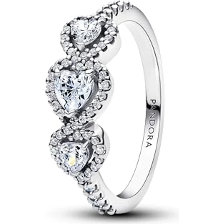 PANDORA Timeless Strahlenkranz Herz Trilogie Ring aus Sterling Silber mit Zirkonia, Größe: 52, Handgefertigt für höchste Qualität – Bild 1