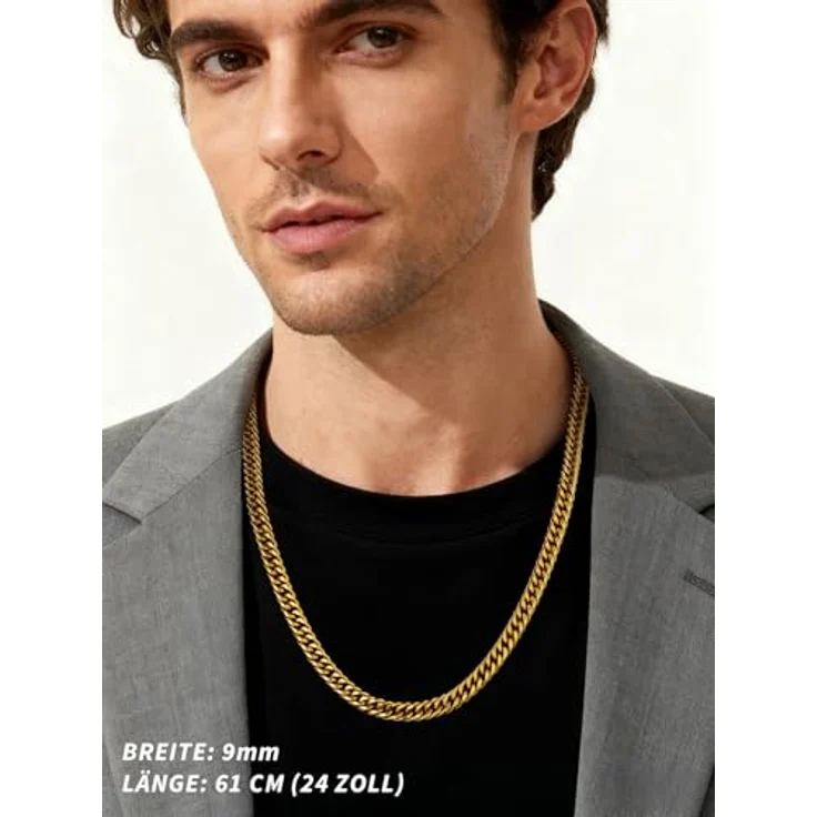 FindChic Panzerkette Herren Gold 9mm massiv 71cm Cuban Link Chain – Hochglanzpoliertes Metall, allergiefrei, mit Geschenkebox für Weihnachten und Valentinstag – Bild 2