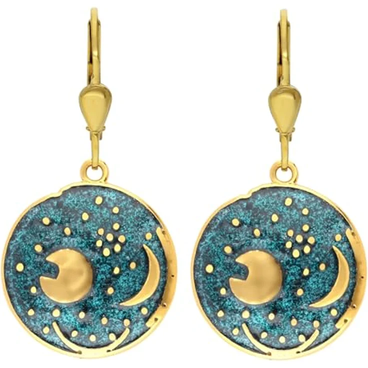 trendor Ohrringe Himmelsscheibe von Nebra, 925 Silber grün/gold, Ø 18 mm, antik-designt, beweglicher Anhänger, Geschenkidee für Damen, 21548 – Bild 2