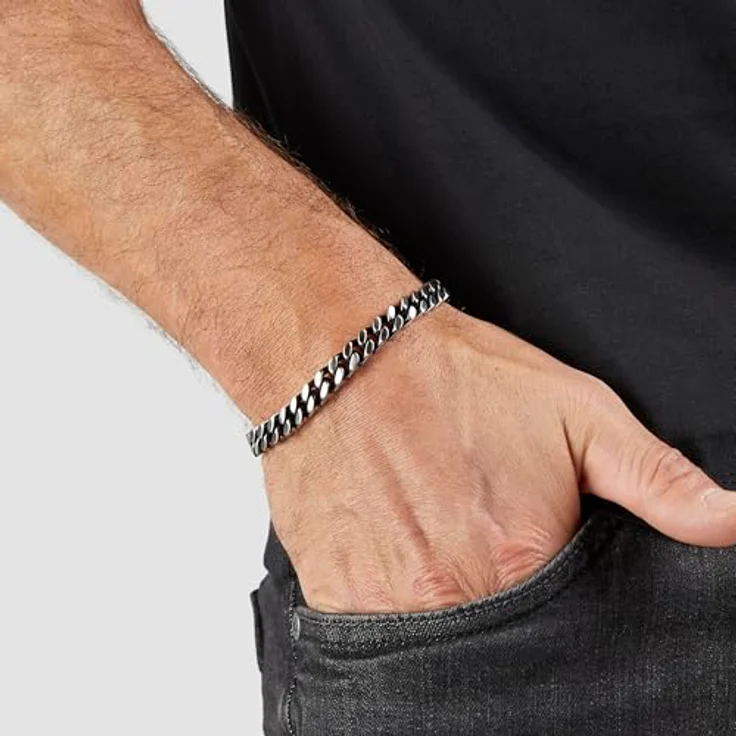 s.Oliver Bolde Halskette & Armband aus gebürstetem Edelstahl, silber, klassisches und maskulines Design, perfekte Geschenkidee – Bild 3