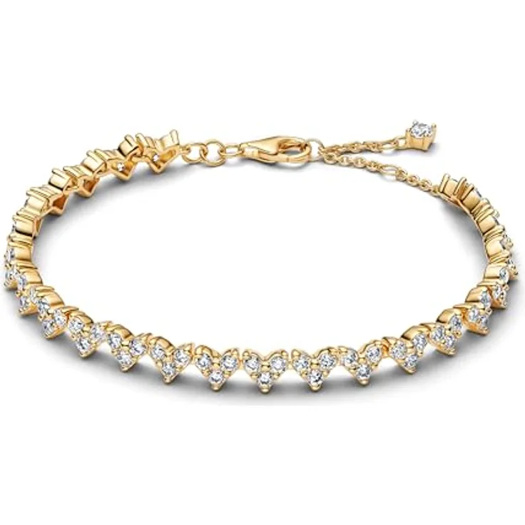 PANDORA Timeless Herz Armband, 14 Karat vergoldet mit drei Zirkonia Steinen, Größe: 18cm, 564390C01-18