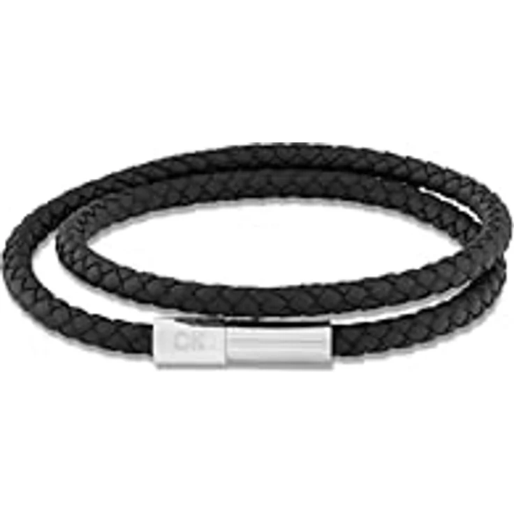 Calvin Klein INDUSTRIAL FACETS Armband für Herren, schwarzes geflochtenes Leder in Doppelschlaufe mit Edelstahlverschluss, 195 mm Innenumfang – Bild 1