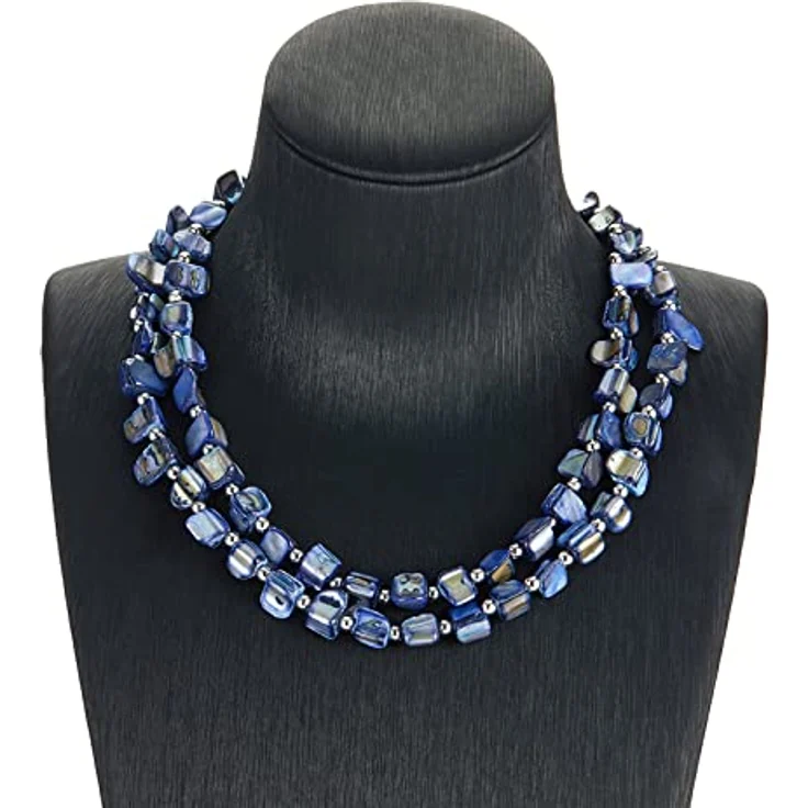 Bulinlin Boho Bunte Muschelkette Damen, Verstellbare Choker Halskette für Strand und Sommer, 43cm + 7cm Verlängerung, Blau – Bild 2