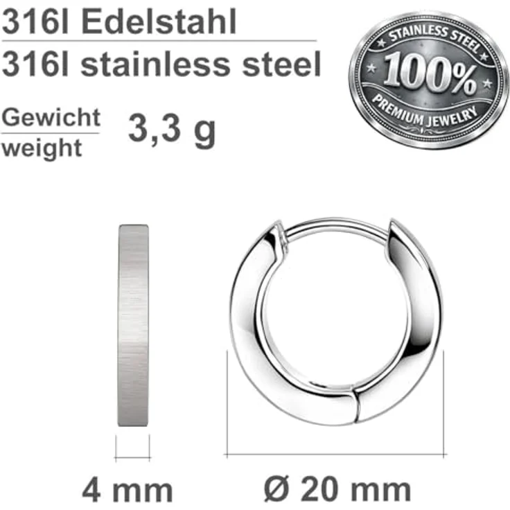 Soul-Cats Creolen, silber gebürstet aus Edelstahl, Unisex Ohrringe für Damen & Herren, Ø 20mm / 4mm breit, zeitlos und modern – Bild 2