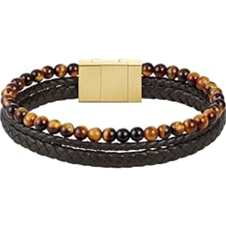 BOSS Jewelry Herren-Armband SPHERE MIXED, modern mit Tigeraugenperlen und braunem Leder, verstellbar, 175-190 mm – Bild 2