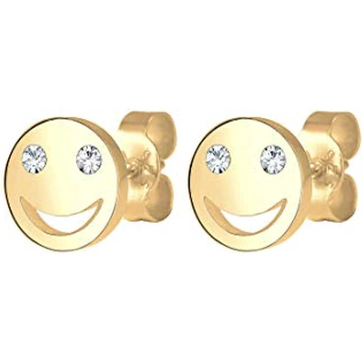 Elli Damen Ohrstecker Smiley Face Emoji mit Glaskristall, 925 Sterling Silber vergoldet – Bild 3