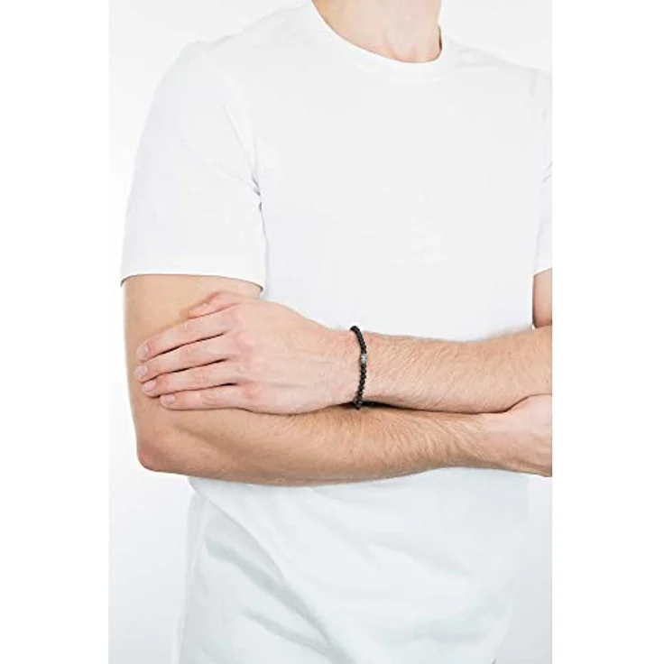 Fossil JF02887040 Herren-Armband, Schwarzes Halbedelsteinarmband, Innenlänge 170mm~250mm, Mattschwarz, Schieberegler-Verschluss – Bild 3