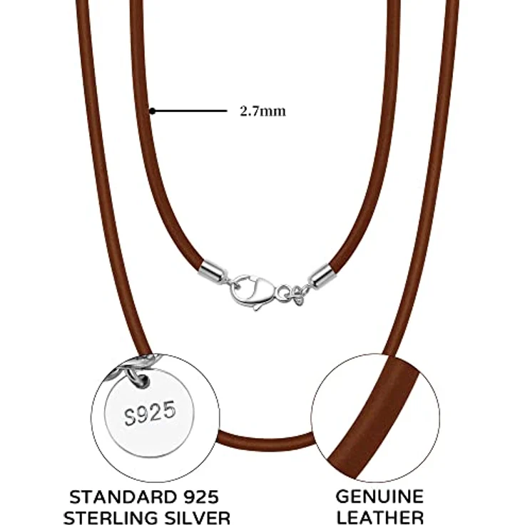 Viwind Echtleder Halskette geflochten, 2.5mm/3mm, 45-60cm, braun, 925 Sterling Silberverschluss, unisex, mit Geschenkbox – Bild 5
