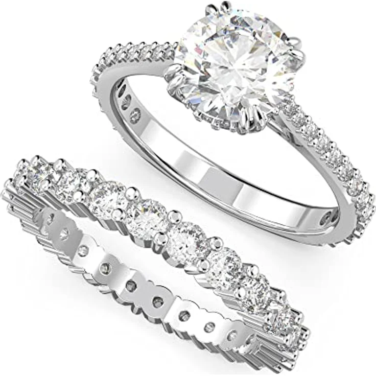 Swarovski Stilla Set, Rhodinierte Damenringe mit Weißen Swarovski Kristallen, Princess-Schliff und Pavé-Verzierung – Bild 1