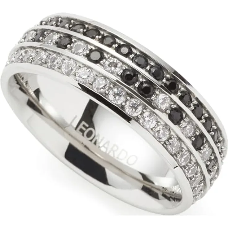JEWELS BY LEONARDO Ring Atura, Band-Ring aus silberfarbenem Edelstahl, Gr. 19 (60), mit klaren und schwarzen Zirkonia-Steinen, Allergikerfreundlich und robust, Schmuck Damen Geschenk, 024320